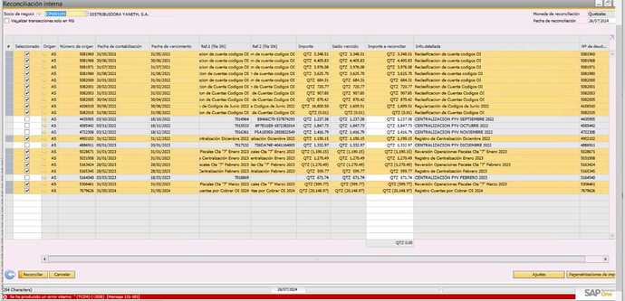 Error SAP en Reconciliación