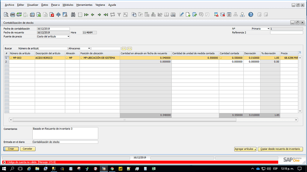 Contabilización de Stocks (Inventario) - SAP Business One  