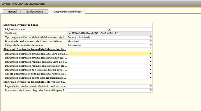 Parametrizaciones de documento einvoice2